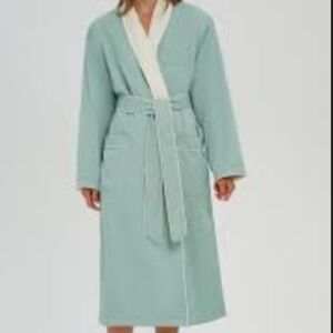 Monarch Cypress Spa Robe Bath Microfiber Shawl Lined In Terry Cotton Green L